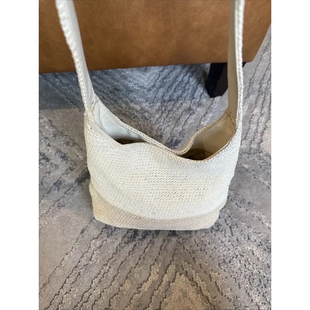 Crazy Horse by Liz Claiborne Purse Shoulder Bag Floral Cream Tan Crochet